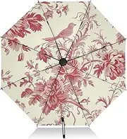 [PDZRMY] UV Protection Travel Umbrella Florals Bird Leaf Compact for Rain and Sun - Auto Open and Close UPF 50+ Windproof Portable 46” Sun Umbrella for Women and Men