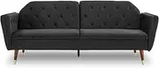 New Sarantino Faux Velvet Sofa Bed Couch Lounge Suite Futon Black