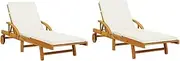 Camping Sunloungers Reclining Patio ChairsSolid Acacia Wood Sun Loungers with Cushions (200x68x83 cm)