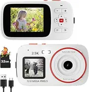Digital Camera, Autofocus, 72MP FHD 1080P Camera for Kids, Digital Point and Shoot Camera with 16X Zoom, Kids Camera with 32GB SD Card, Compact Small Camera for Boys Girls Kids, Fill Light (White)