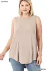 Zenana Plus Size Luxe Rayon Sleeveless Hi-Low Hem Tank Top Ash Mocha Size 3X