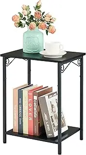 Hoctieon 2 Tier End Table, Small Night Table, Narrow Side Tables with Storage, Nightstand for Small Spaces, Metal Frame, for Living Room, Bedroom, Sofa Couch, Hall, Easy Assembly, Black