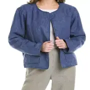Eileen Fisher Blueberry padded jacket Delave Linen with patch pockets
