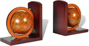 vidaXL Classic World Map Globe Bookends in Brown – Work Desk Accessory and Book Organizer Made of Durable MDF – Decorative Bookends for Home and Office