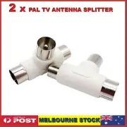 2x PAL TV Antenna Splitter Double Adaptor 1 Male Plug to 2 Female Sockets