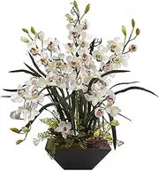 Nearly Natural 1404-WH Cymbidium Orchid Silk Arrangement with Black Vase,White,42'' x 16'' x 16''