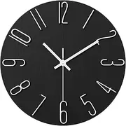 LEFAFA Wall Clock, 12 Inch Silent Non Ticking Battery Operated Wooden Clock, Modern Wall Clocks for Bedrrom, Living Room, Kitchen, School Office Home Decor (Black)