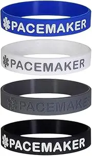 [Medical ID Me] Pacemaker Silicone Medical Awareness Wristband Alert ID Bracelet Heart (PACK OF 4)
