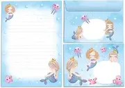 Girls Stationery Set Mermaid Letter Pad with Envelope for Kids (A5 Pad with 25 Sheets + 15 Envelopes)