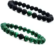 [Esforzarse] 2pcs Natural Lava Rock Volcanic Stone Bracelet,Natural Lava Rock Volcanic Stone Bracelet Stone Mala Beads Bracelets,Stone Mala Beads Bracelets 8mm Bead Elastic Bracelets for Men Women