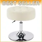 Elegant Round Makeup Vanity Stool - Adjustable Ivory White Faux Fur Ottoman