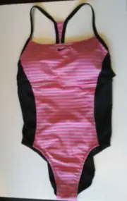 NIKE One PC Race Swimsuit Pink Stripe Built Bra Girl Size XL 18/20 GIFT NEW $88