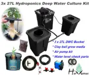 Hydroponics 27L DWC System Deep Water Culture 3 Pots 24 Hours Indoor Fast Grow