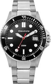 [MAXUM] Men's Prince Stainless Steel Case, Black Dial, Stainless Steel Bracelet MW23100G01 Sport Watch, Black/Silver, 42mm