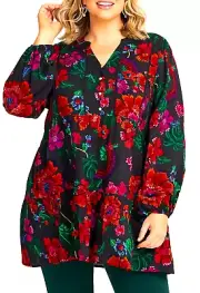 TS TAKING SHAPE plus sz S -M / 18 Dark Blooms Trim Tunic empire-line NWT rrp$150