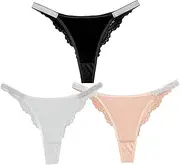 [AUTUCAU] Thongs for Women G-String Panties with Rhinestone-Embellished Strap Lace Cheeky Underwear 3 Pack