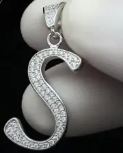 Men's personalised Initial "S" 2.5 Ct Round D/VVS Moissanite Pendant 925 Silver