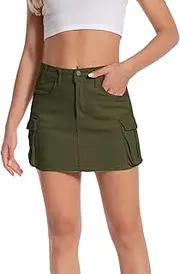 [Generic] Women's Mini Cargo Denim Skirt, Low Rise Cargo Skirt Button Bodycon Jean Skirt with Pockets