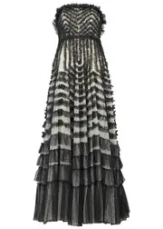 Needle & Thread La Vie En Rose Ruffled Tulle Gown - Black - 14 14