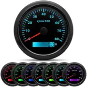 85MM Digital Tachometer 3000/4000/6000/7000/8000 RPM 7Colors Backlight Boat Tachometer with LCD for Car Marine Boat Yacht RV 8000rpm-BN