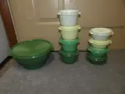 TUPPERWARE SERVALIER BOWLS NEW SPRING GREEN COLORS 17 cup, 20oz, 10oz ~ Set of 9