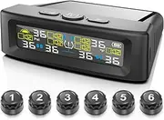 KAOLALI Tire Pressure Monitoring System TPMS Wireless Solar 6 Wheels Tyre Pressure Monitoring with Digital Display, 9.9 Bar/144 PSI Max, Solar & USB Charging, for Trucks, Caravans, Buses