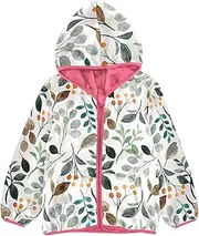 [GuoChe] Sherpa Lined Toddler Hoodie Vintage Flowers Rustic Watercolor Green Toddler Boys Winter Jacket Peach Fleece Baby