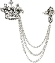 [A N KINGPiiN] Lapel Pin for Men Crown Brooch With Hanging Chain Suit Stud, Shirt Men's Accessories Golden