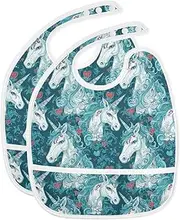 Cotton Drooling with Button Snap 2 Pack Baby Spit Throw Up Cartoon Cute White unicorns baberos impermeables para nino