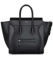 Celine Mini Luggage Handbag in Drummed Calfskin Black