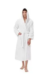 Mens Robes Big and Tall Terry Cloth Bathrobe Cotton Towel Hooded Medium White
