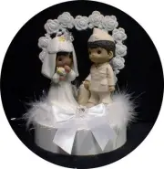 African-American Bride Army Navy Marine Groom Soldier Wedding Cake Topper