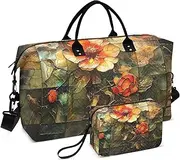[ZRYSMY] Duffel Bag for Traveling, Flower Abstract Art Travel Bag Gym Bag, with Multiple Interior Pockets Shoulder Weekender Bag for Women Men with Toiletry Bag 20.5L x 1.9W x 13.8H, Multi-Colored, one