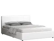 ALFORDSON Bed Frame with Gas Lift Storage Base Double Size, Bed Platform Foundation with PU Leather Upholstered Tufted Headboard for Mattress Topper, Tricia White