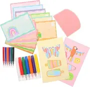 Family Art Time Rainbow Scratch Painting Kit Boys and Girls' Craft Supplies Bookmarks Postcards for Imaginative Play