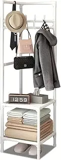 MTSDM Corner Coat Rack, Sturdy High Hall Trees Corner Shelf Stand with Shoe Storage Freestanding Coat Rack with 4 Hooks 2 in 1 Corner Clothes Rack Nightstand Coat Rack Organizer Bedroom Storage Stand