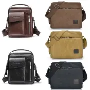 Men's Leather Messenger Bag Waterproof Cross Body Tote Shoulder Satchel Canvas
