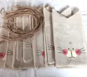 24 Gift Bunny Bags Cloth Drawstring Burlap Ties Pouch Treats Reusable