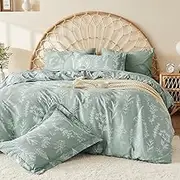 MUXHOMO Bed in a Bag Queen 7 Pieces, Sage Green Queen Comforter Set Reversible Botanical Flowers Design, Ultra Soft & Breathable Bedding Sets with Comforter, Sheets, Pillowcases & Shams