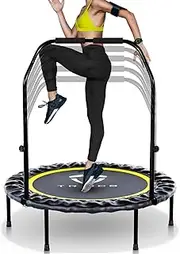 Tribes Foldable Mini Trampoline for Adults & Kids - Rebounder Trampoline with Adjustable Bar, Nonslip Feet - 330lbs Max Cap Exercise Trampoline Indoor Outdoor, Fitness Trampoline