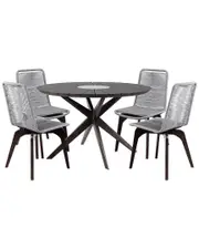 Armen Living Sachi And Island Outdoor 5pc Dark Eucalyptus & Concrete Dining Set