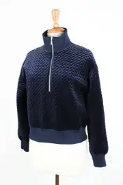 Club Monaco Pullover Jacket Quilted Velour Quarter Zip Tricot Navy, Small $198