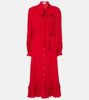 [Valentino] Valentino Ruffled silk georgette midi dress AU 12 red