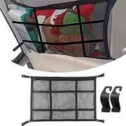 SUV Ceiling Cargo Net Pocket, Adjustable Double Large Car Ceiling Storage Net with 2 Seat Hooks, Mesh Car Roof Organizer Long Trip Storage Bag for SUV Long Trip Camping (Black)