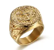 18k Gold Plated Titanium Steel Eagle Engraved Men's Cool Design Anchors Ring M62