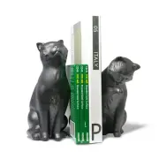 Set of 2 Whimsical Cute Kitty Cat Sculptures Bookends Figurines in Gift Box, Blk