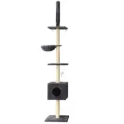 i.Pet 260cm Cat Tree Tower Scratching Post Floor Ceiling Scratcher Bed Dark Grey