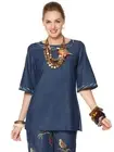 Rara Avis by Iris Apfel Women's Embroidered Denim Top,Denim , 6