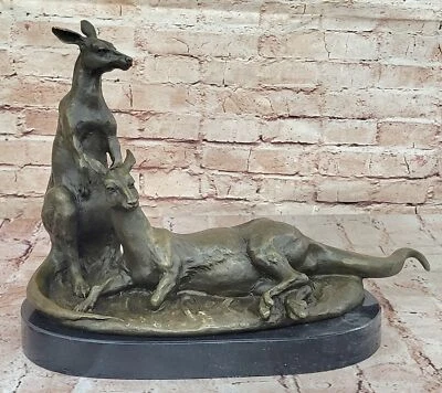 SUPER DEAL Two Australian Kangaroos Bronze Sculpture Marble Statue Gift