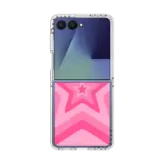 Galaxy Z Flip7 Clear Magnetic Case Pink Star Starburst 70s Retro Pattern